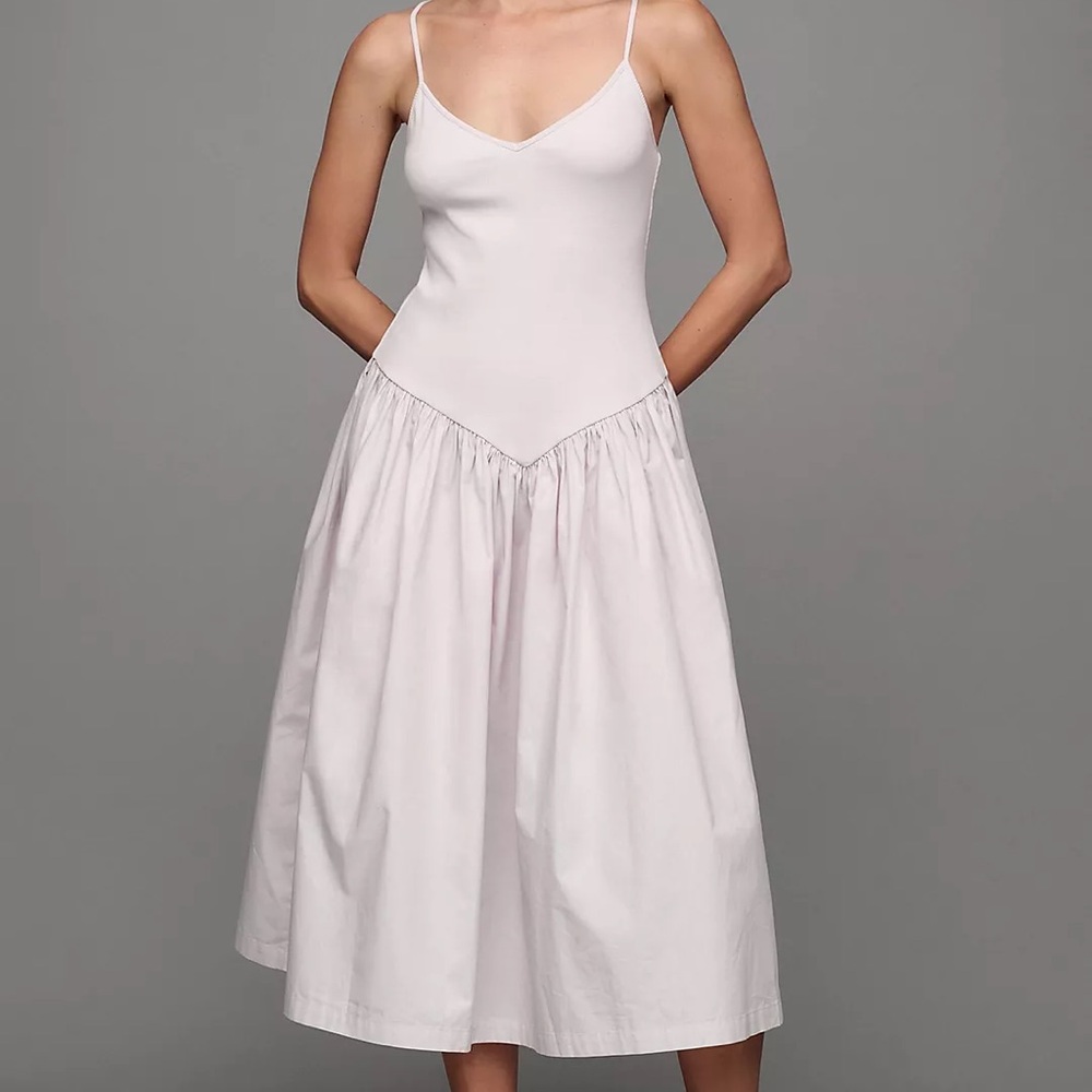 Lilac Maeve Sleeveless Ribbed Poplin Twofer drop waist Midi Dress